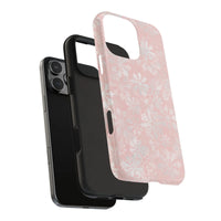 Winter Floral Pattern iPhone Cover, Pink Snowflake Phone Case, Dual Layer Polycarbonate Case, Festive Christmas Holiday Aesthetic Case