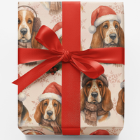 Festive Dog Holiday Gift Wrap, Basset Hound Christmas Wrapping Paper, Adorable Basset Hound Wrapping Paper, Dog Lover Winter Paper Roll