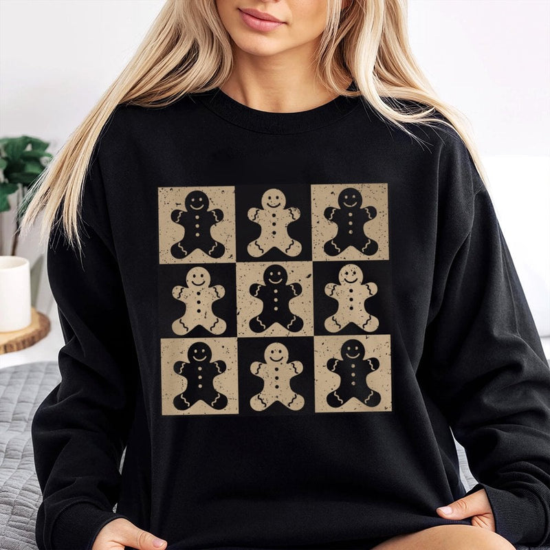 Checkerboard Gingerbread Crewneck, Retro Gingerbread Man Sweatshirt, Adorable Gingerbread Christmas Sweater, Holiday Cookie Pullover, Xmas Present