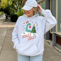 Adorable Dino Holiday Sweatshirt, Holly Jolly Dinosaur Christmas Hoodie, Festive Prehistoric Xmas Pullover, Winter Animal Hooded Sweater