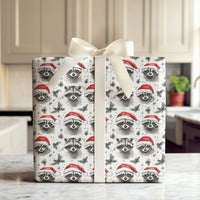 Santa Hat Raccoon Gift Wrap, Christmas Raccoon Wrapping Paper, Woodland Animal Holiday Wrapping Paper, Adorable Watercolor Xmas Wrapping Paper