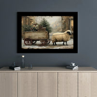 Rustic Farmhouse Christmas Canvas, Winter Sheep Canvas Wall Art, Holiday Sheep Canvas Print, Farm Animal Winter Scene Canvas Decor