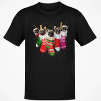 Humorous Xmas Pug Dog Shirt, Pug Christmas Socks T-Shirt, Holiday Animal Graphic Tee, Christmas Puppy Santa T-Shirt, Dog Lover Present