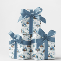 Watercolor Winter Chalet Gift Wrap, Ski Resort Christmas Wrapping Paper, Comfy Mountain Lodge Wrapping Paper Roll, Holiday Gift Wrap Paper