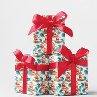 Tropical Christmas Gift Wrap, Surfing Santa Wrapping Paper, Beach Holiday Wrapping Paper, Coastal Xmas Gift Wrap Roll, Summer Festive Paper
