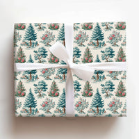 Vintage Scenic Evergreen Gift Wrap, Christmas Toile Wrapping Paper, Cabin Winter Tree Wrapping Paper, Holiday Elegant Present Wrap Roll