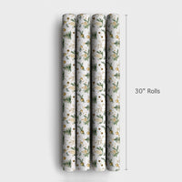 Pinecone Holiday Gift Wrap, Watercolor Christmas Tree Wrapping Paper, Gold Ornament Gift Wrap Roll, Botanical Xmas Present Paper