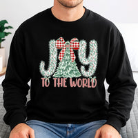 Plaid Christmas Tree Crewneck, Joy to the World Sweatshirt, Christian Holiday Sweater, Festive Xmas Graphic Pullover, Women Christmas Present