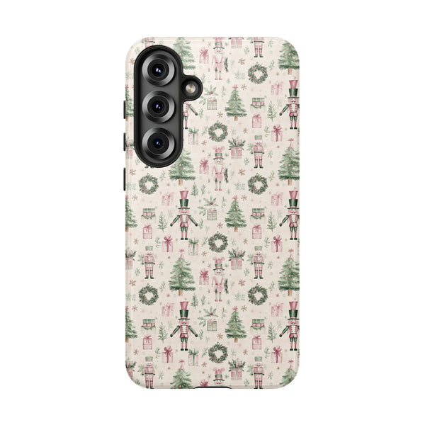 Holiday Wreath Watercolor Phone Case, Nutcracker Christmas Samsung Galaxy Case, Festive Xmas Dual Layer Phone Cover, Winter H