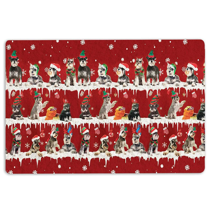 Snowflake Xmas Tree Welcome Mat, Schnauzer Christmas Doormat, Winter Holiday Dog Door Mat, Schnauzer Entry Rug, Dog Mom Xmas Present