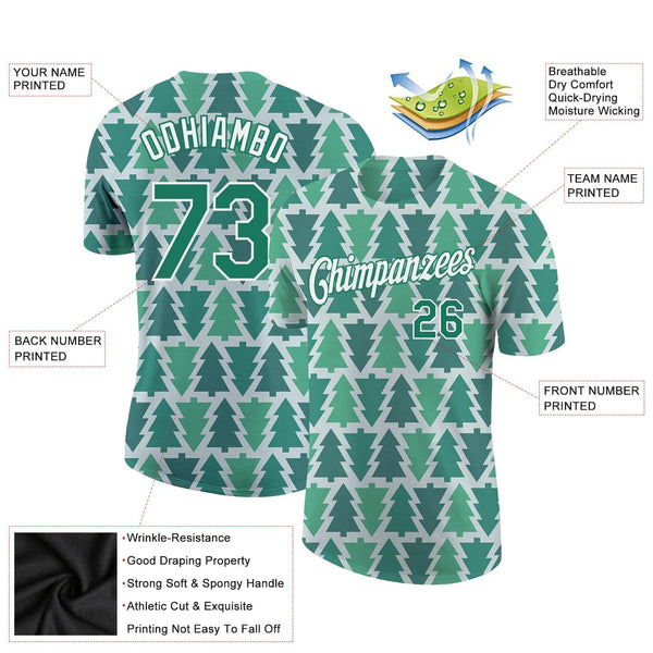 Xmas Holiday Pattern Shirt, Christmas Tree Performance T-Shirt, Custom Christmas Sports Tee, Personalized Name and Number Ath