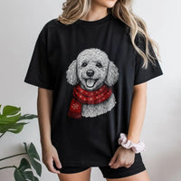 Festive Winter Snowflake Scarf Dog T-Shirt, Poodle Christmas Shirt, Adorable Holiday Puppy Graphic Tee, Christmas Dog Lover Shirt, Xmas Pet Present