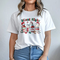 Humorous Medical Scrub T-Shirt, Silent Night Christmas T-Shirt, Nurse Holiday Graphic Tee, ICU RN Healthcare Christmas T-Shirt, Nurse Present