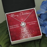 Romantic Holiday Love Knot Necklace, Humorous Christmas Poem Love Knot Necklace, 14k White Gold Over Stainless Steel Pendant Necklace for Her