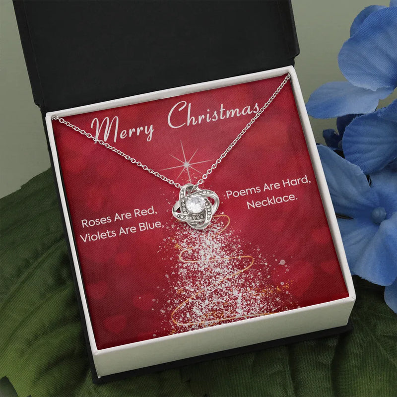 Romantic Holiday Love Knot Necklace, Humorous Christmas Poem Love Knot Necklace, 14k White Gold Over Stainless Steel Pendant Necklace for Her