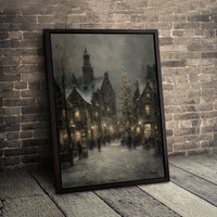 European Christmas Town Canvas Print, Winter Village Canvas Wall Art, Snowy Street Scene Wall Decor, Holiday Festive Canvas Art, Winter Present