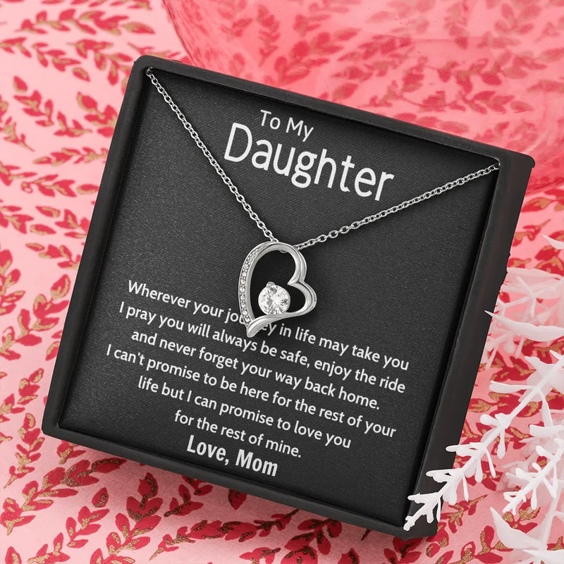Cubic Zirconia Heart Pendant Necklace, To My Daughter Forever Love Necklace, 14K Gold Finish Jewelry, Birthday Christmas Present from Mom
