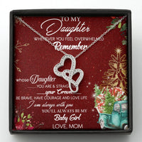 14K White Gold Double Heart Pendant Necklace, To My Daughter Interlocking Hearts Necklace, Meaningful Christmas Birthday Present from Mom