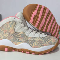 High Top Sneakers, White Pink Green Colorway, Lace Up Design, Casual Gift for Sneaker Fans