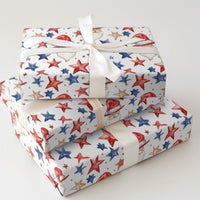 Americana Christmas Gift Wrap, Patriotic Santa Wrapping Paper, Red White Blue Wrapping Paper, Vintage Santa Stars Holiday Gift Wrap Roll