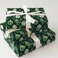 Green White Christmas Gift Wrap, Botanical Ornament Wrapping Paper, Winter Foliage Wrapping Paper, Xmas Pine Paper, Festive Gift Wrap