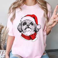 Dog in Santa Hat Scarf Shirt, Shih Tzu Christmas T-Shirt, Adorable Festive Holiday Puppy Graphic Tee, Shih Tzu Dog Lover Christmas Present