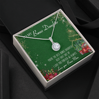 Christmas Greeting Card Pendant Necklace, Bonus Daughter Necklace Present, White Gold Stainless Steel Necklace, Stepdaughter Xmas Present