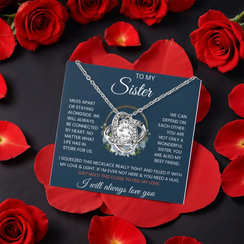 Eternal Bond Knot Pendant, Sister Love Knot Necklace, CZ Crystal Gold Knot Jewelry, Birthday Present for Sister, Heartfelt Christmas Keepsake