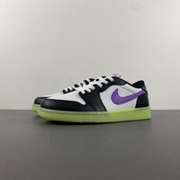 Retro Low Top Sneakers, Neon Green White Black Purple Colorway, Lace Up Design, Casual Gift for Sneaker Fans
