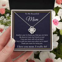 Cubic Zirconia Pendant Necklace, Love Knot Necklace for Mom, 14k White Gold Finish Jewelry, Meaningful Mother Christmas Present, Birthday Present