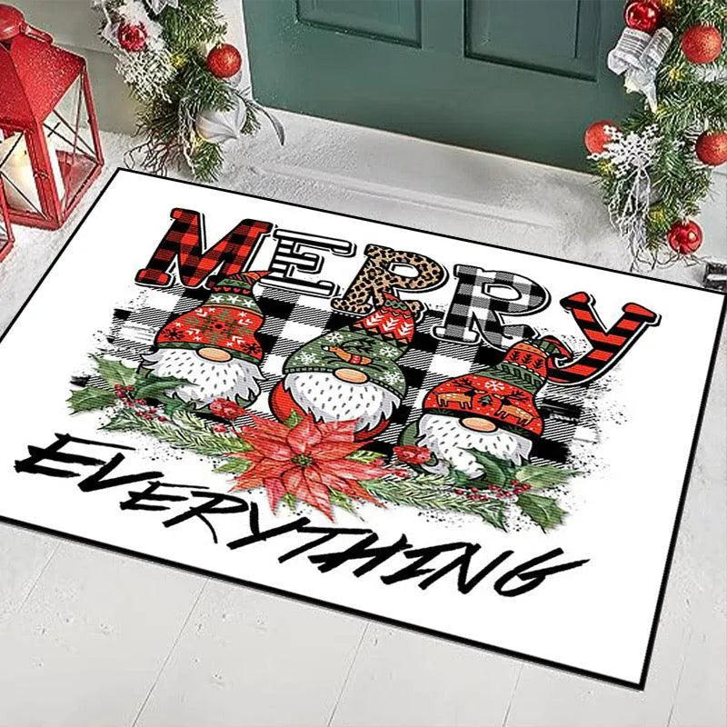 Merry Christmas Holiday Floor Mat, Christmas Gnome Area Rug, Adorable Nordic Gnome Carpet, Festive Winter Home Decor