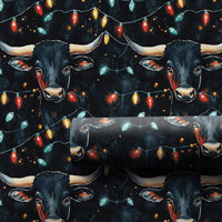 Rustic Holiday Wrapping Paper, Christmas Bull Wrapping Paper, Western Cattle Gift Wrap, Longhorn Lights Wrapping Paper, Country Xmas Roll