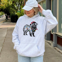 Santa Hat Aussie Dog Hoodie, Australian Shepherd Christmas Hoodie, Adorable Dog Lover Holiday Hoodie, Winter Animal Hooded Sweatshirt Dog Present