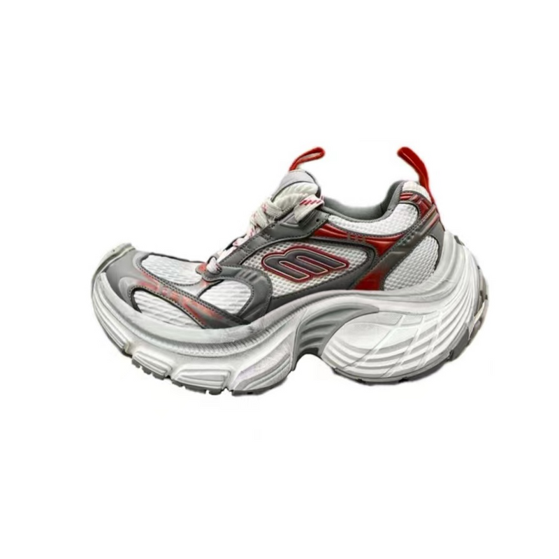 Low Top Sneakers, Gray White Red Colorway, Lace Up Design, Casual Gift for Sneaker Fans
