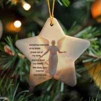 Mom Remembrance Keepsake, Angel Wings Memorial Star Ornament, Sympathy Ceramic Star Ornament, Bereavement Present, Christmas Star Ornament