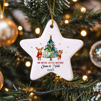 Sibling Ceramic Star Ornament, Big Sister Little Brother Deer Star Ornament, Adorable Deer Christmas Ornament, Sister and Brother Keepsake Present