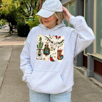 Cowgirl Holiday Graphic Sweatshirt, Western Christmas Boots Hoodie, Festive Rodeo Xmas Tree Pullover, Southern Christmas Present Hoodie