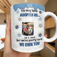 Custom Photo Pet Name Coffee Cup, Humorous Dog Adopted Us Ceramic Mug, Rescue Dog Lover Mug, Christmas Present for Dog Mom and Dog Dad Drinkware