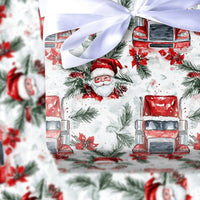 Santa Trucker Christmas Gift Wrap, Red Semi Truck Wrapping Paper, Big Rig Holiday Wrapping Paper, Truck Driver Festive Gift Wrap Roll