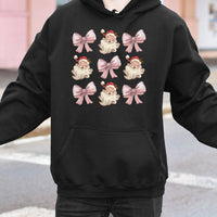 Retro Santa Christmas Bow Hoodie, Coquette Santa Hoodie, Adorable Aesthetic Santa Sweatshirt, Preppy Holiday Hooded Pullover, Xmas Present for Her