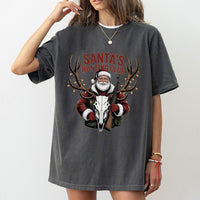 Humorous Deer Skull Christmas T-Shirt, Santa Hunting Club T-Shirt, Vintage Hunter Holiday T-Shirt, Outdoor Xmas Graphic Tee, Deer Hunter Present