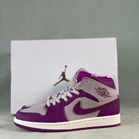 Retro Mid Top Basketball Shoes, Purple Gray Colorway, Lace Up Design, Casual Gift for Shoe Lovers