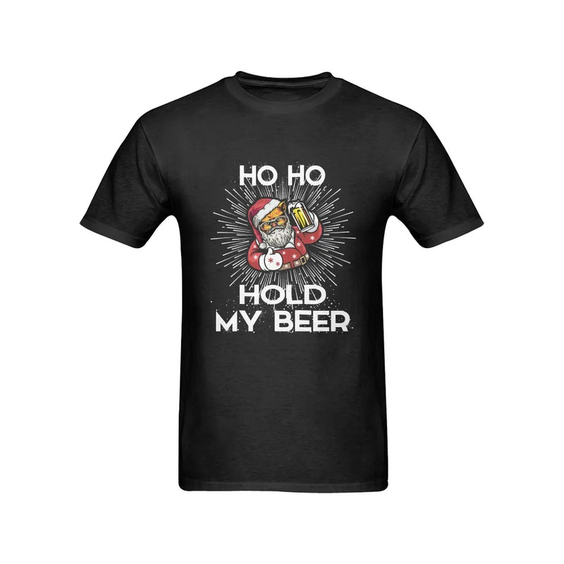 Humorous Santa Drinking T-Shirt, Ho Ho Hold My Beer Christmas Shirt, Xmas Beer Lover Graphic Tee, Retro Holiday Drinking Shirt, Present for Men