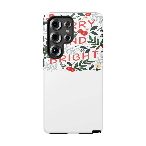 Christmas Wreath Samsung Galaxy Case, Merry and Bright Phone Case, Holiday Floral Tough Cover, Dual Layer Case, Christmas Pre