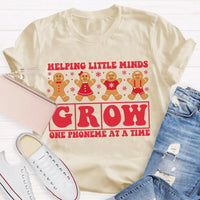 SLP Holiday T-Shirt, Speech Pathologist Christmas Shirt, Helping Little Minds Grow One Phoneme at a Time Tee, Speech Therapy Christmas Tee