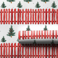 Red Picket Fence Holiday Gift Wrap, Tree Farm Christmas Wrapping Paper, Rustic Farmhouse Wrapping Paper, Winter Forest Present Paper Roll