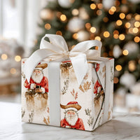Western Christmas Holiday Gift Wrap, Cowboy Santa Gift Wrapping Paper, Rustic Country Santa Wrapping Paper, Botanical Xmas Gift Wrap Roll