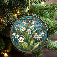 Stained Glass Floral Ornament, Lily of the Valley Ornament, Botanical Christmas Ornament, Ceramic Tree Decoration, Nature Lover Present