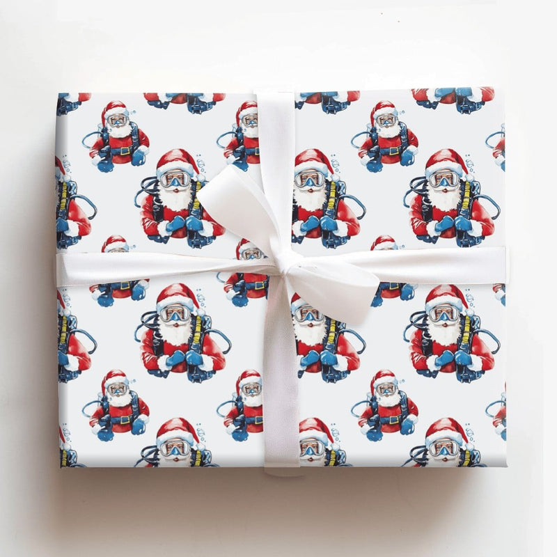 Humorous Ocean Christmas Wrapping Paper, Scuba Diving Santa Wrapping Paper, Scuba Diver Holiday Gift Wrap, Diver Santa Wrapping Paper