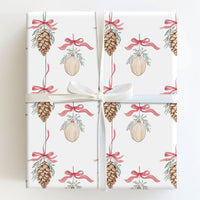 Watercolor Ornament Holiday Gift Wrap, Pinecone Christmas Wrapping Paper, Rustic Winter Wrapping Paper, Festive Xmas Gift Wrapping Paper